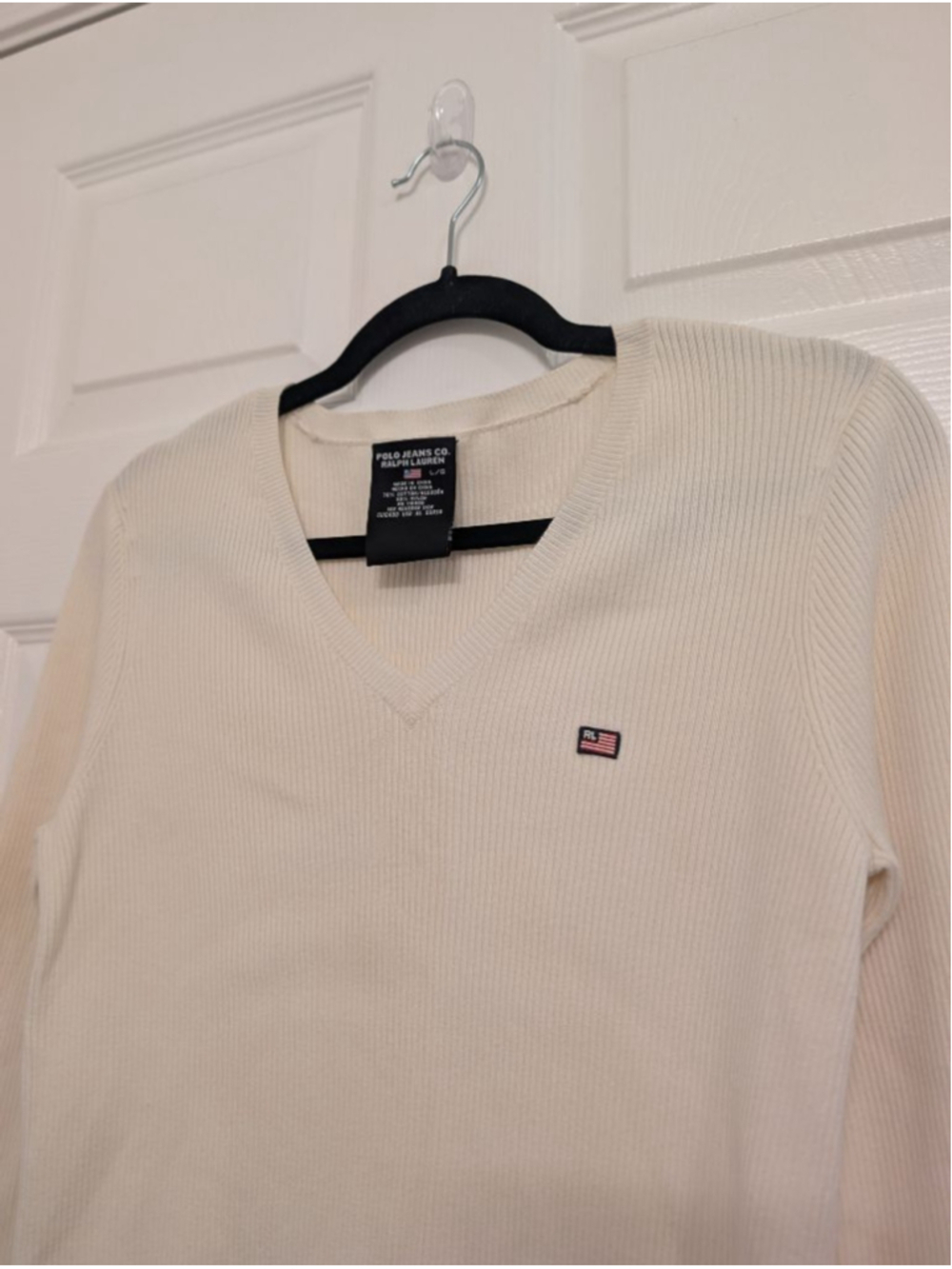 Polo Jeans Co. Ralph Lauren Cream a Ivory V-Neck Sweater Large Preppy Old Money